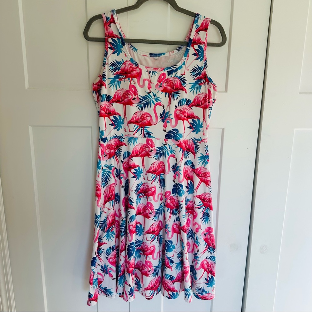 Tropical Flamingo Print Sleeveless Mini Dress